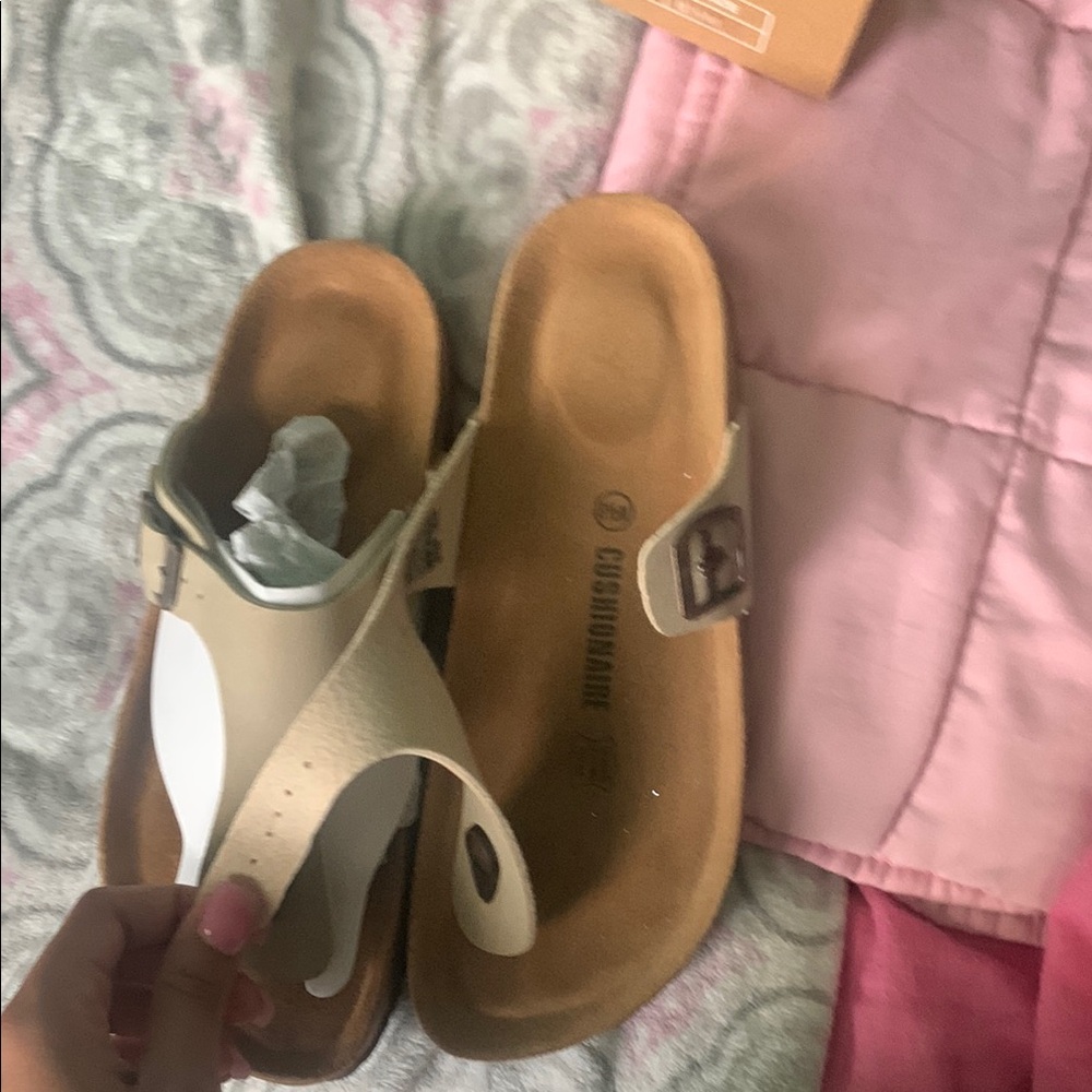 Beige Sandals with White Accents